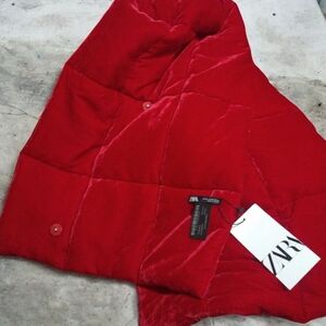Zara Red Quilted Velvet Scarf LIMITED EDITION RARE NWT